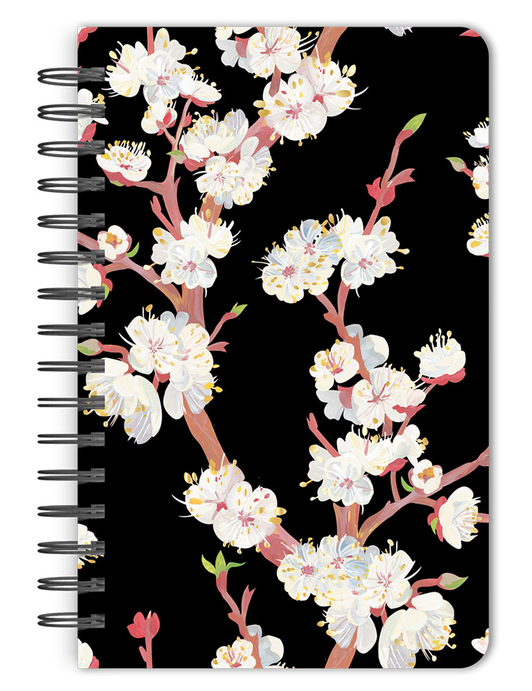 Black Floral | 5.25 x 8.25 Inch Compact Wire Journal | Non-Dated