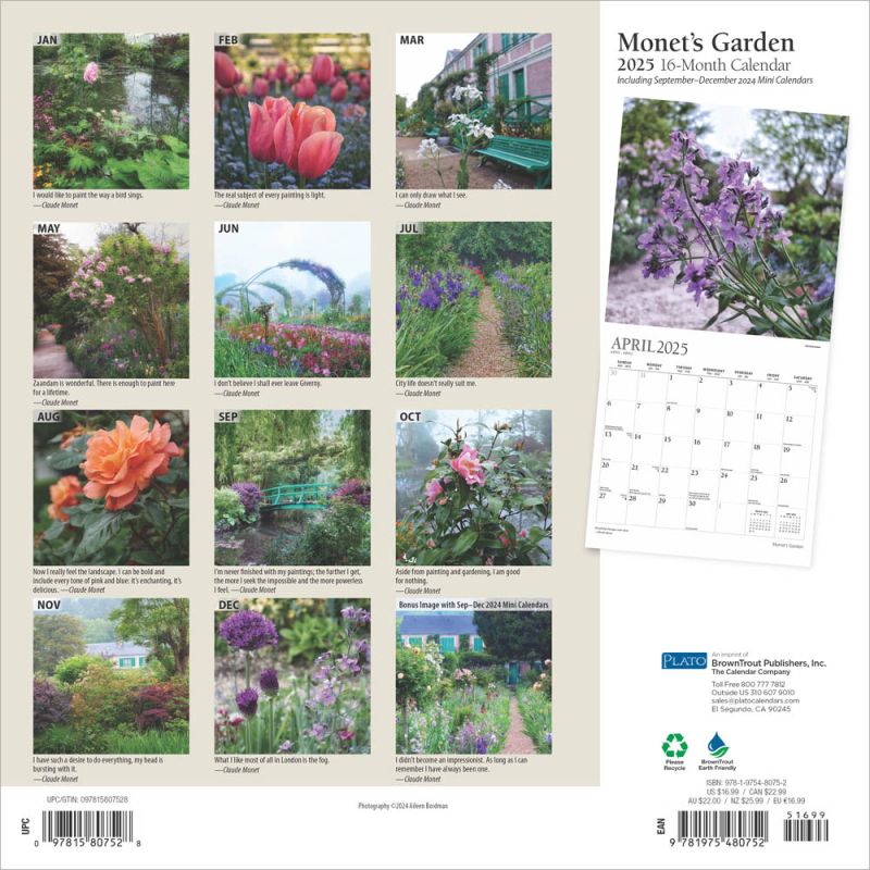 最新 Monet's Garden Wall Square Monthly Inch 24 x 12 2025 | 手帳・カレンダー