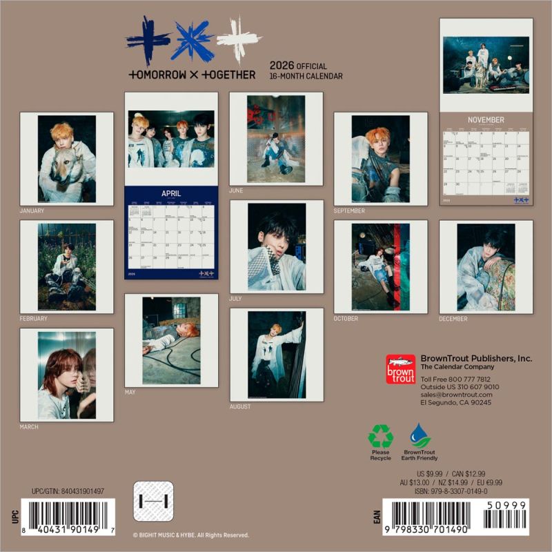 TXT OFFICIAL | 2026 7 x 14 Inch (Hanging) Monthly Mini Wall Calendar