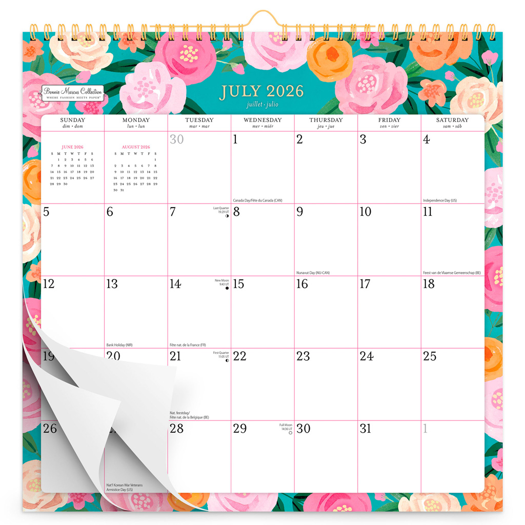 18 Months Monthly Square Wire-O Calendar | 2027 6 x 7.75 Inch Sticker Sheet | July 2026 - December 2027