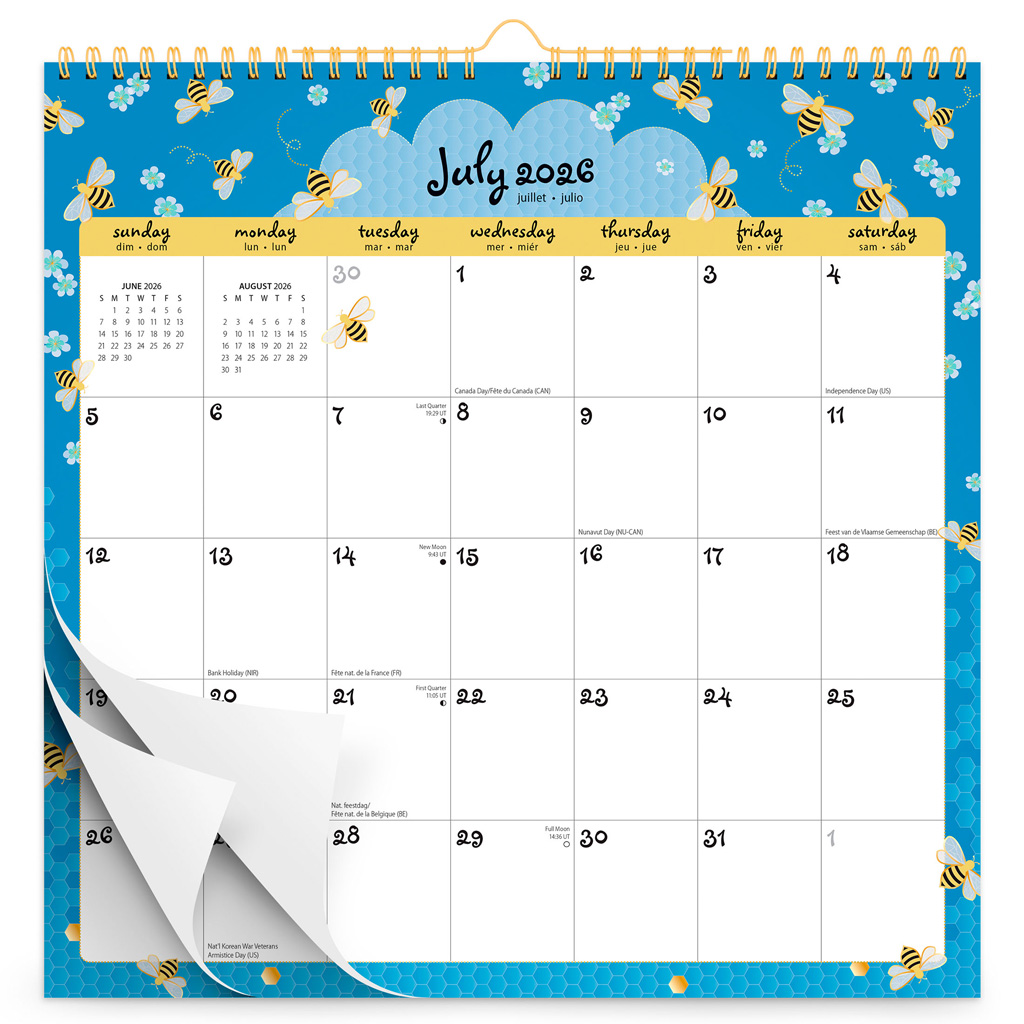 18 Months Monthly Square Wire-O Calendar | 2027 6 x 7.75 Inch Sticker Sheet | July 2026 - December 2027