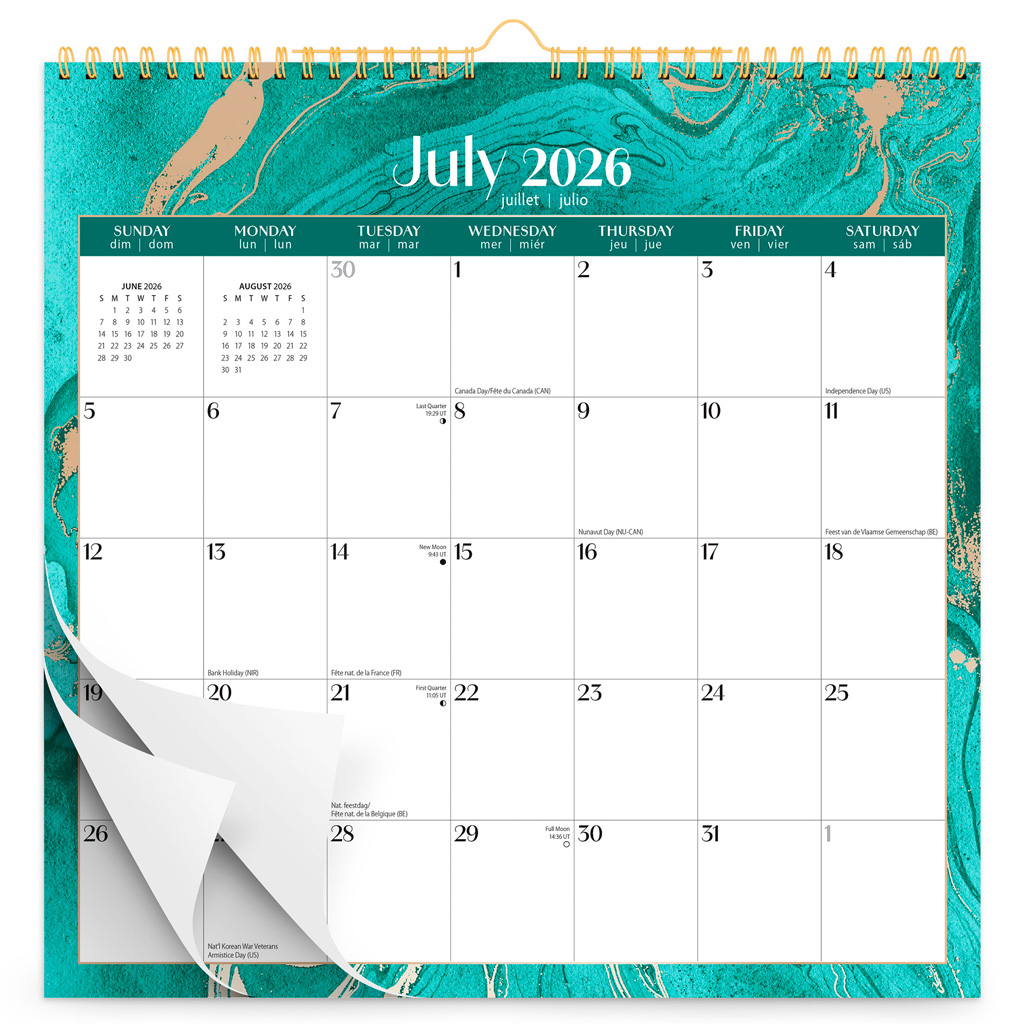 18 Months Monthly Square Wire-O Calendar | 2027 6 x 7.75 Inch Sticker Sheet | July 2026 - December 2027