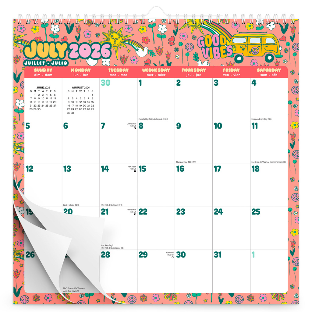 18 Months Monthly Square Wire-O Calendar | 2027 6 x 7.75 Inch Sticker Sheet | July 2026 - December 2027