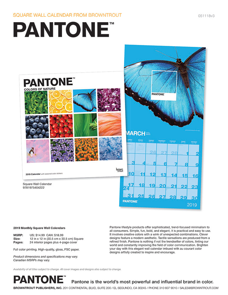 2019 Pantone™ 12 x 12 Inch Square Wall Calendar by BrownTrout™