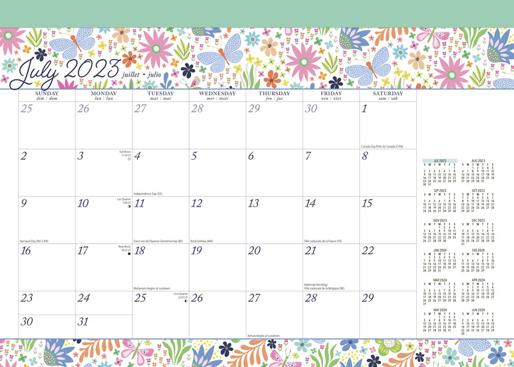 18 Months Monthly Desk Pad Calendar | 2024 15.5 x 11 Inch July 2023-December 2024